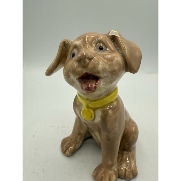 Ceramic Puppy Dog Figurine Vintage Glazed Brown Puppy Dog See Pictures - Picture 1 of 7